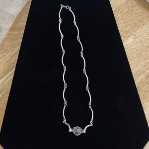 Silver Necklace with Harley Davidson bar and shield